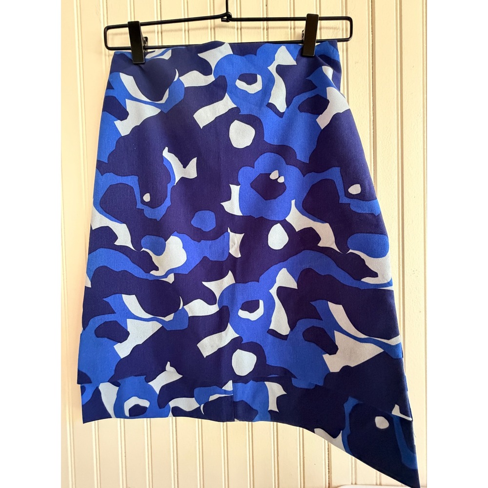 Topshop Blue Abstract Floral Camo Asymmetrical Mini Skirt SIZE US 2